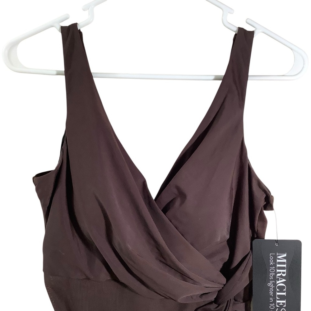 Miraclesuit Esmeralda One Piece Swimsuit Twisted Front V-Neck in Sumatra Brown - Picture 2 of 10